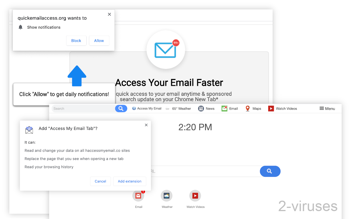 Haccessmyemail.co asks to show you notifications.