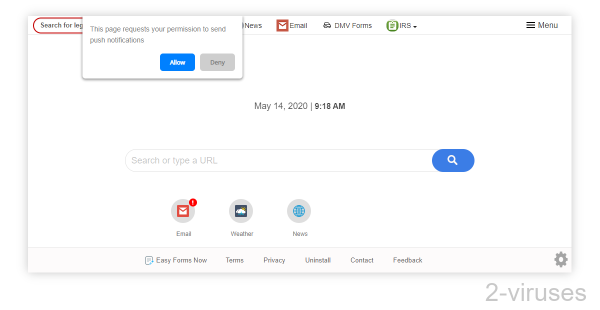 Heasyformsnow.net new tab asks you to allow notifications.