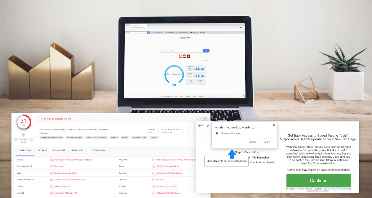 Htestspeedhere.com's installer is detected by 31 programs on Virustotal.