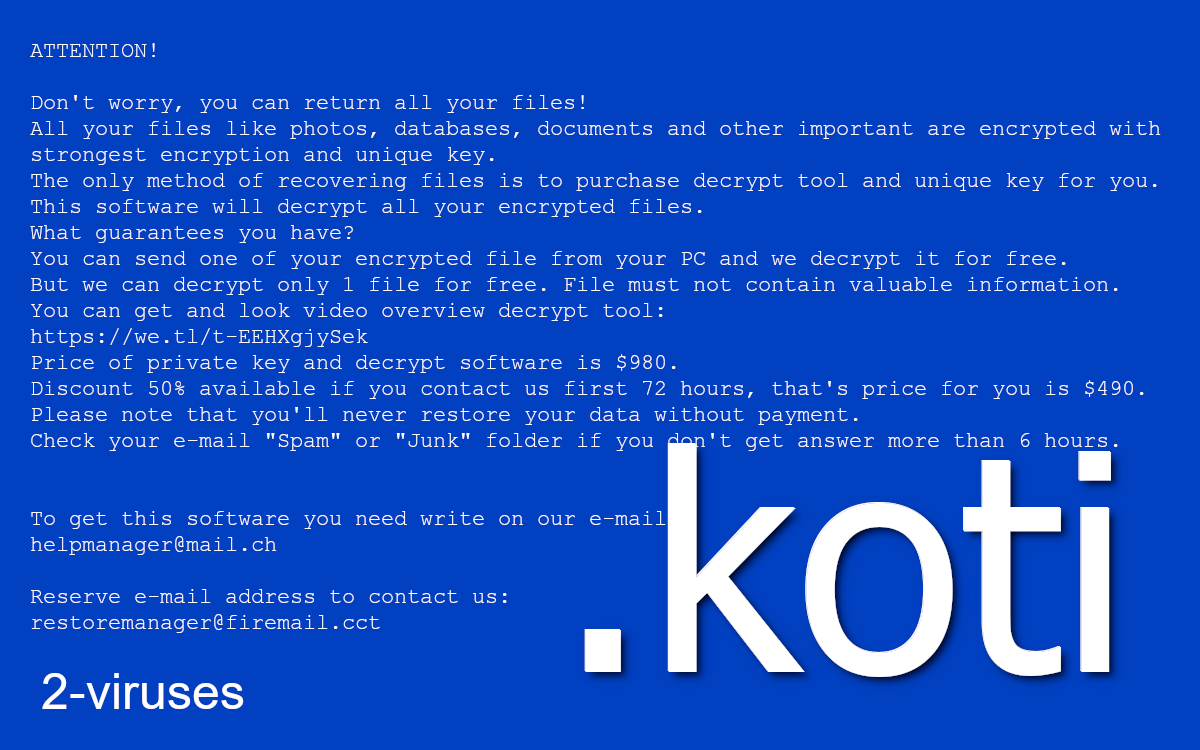 Koti's ransom note asks you for a ransom up to $980.