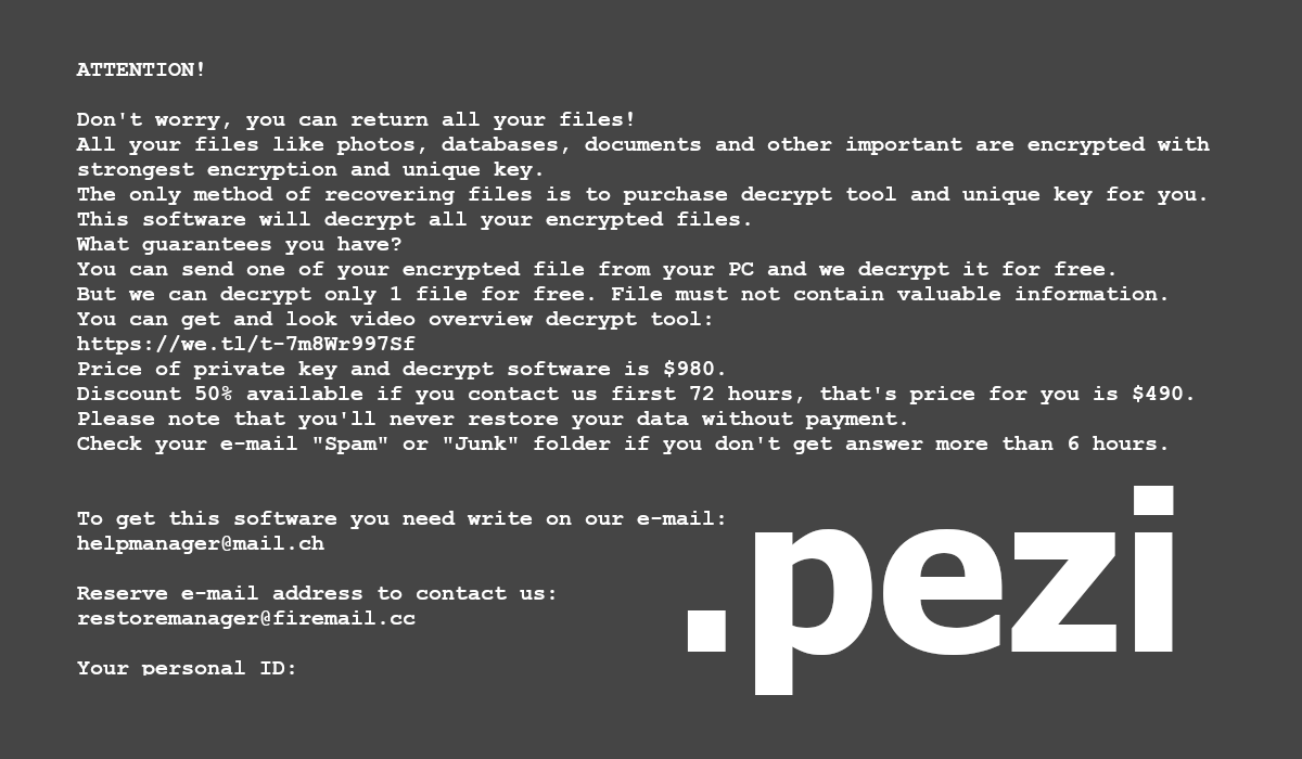 Pezi's ransom note asks for money in exchange for fixing files.