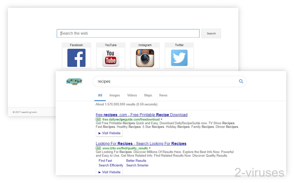 Search-gl.com advertises Izito and dailyrecipeguide.