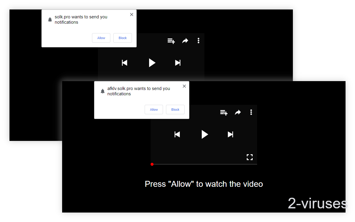 Solk.pro shows a picture of a video and asks to send notifications.