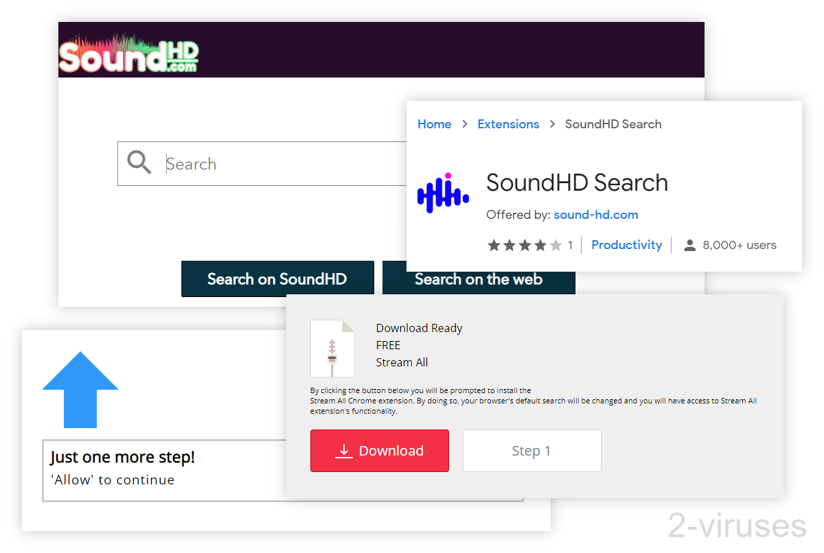 Sound-hd.com redirects to other adware sites, like Stream All.