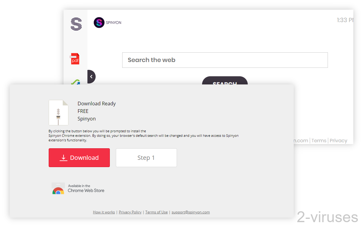 Spinyon.com uses a "Download Ready" page to get people to install the extension.