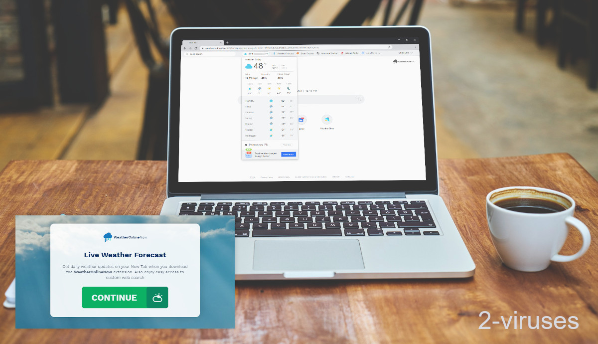 Weatheronlinenow.com new tab page has a lot of weather links and a search box.