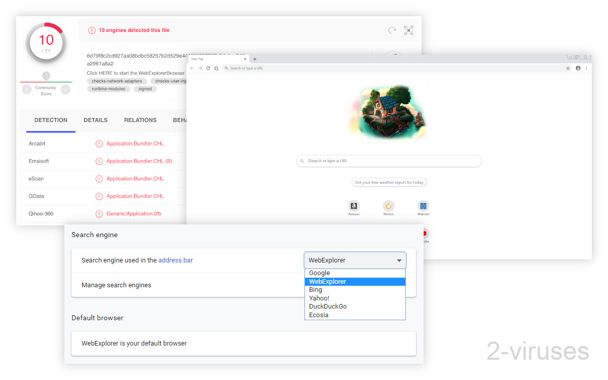 WebExplorer's installer is detected by 10 antivirus apps on VirusTotal.