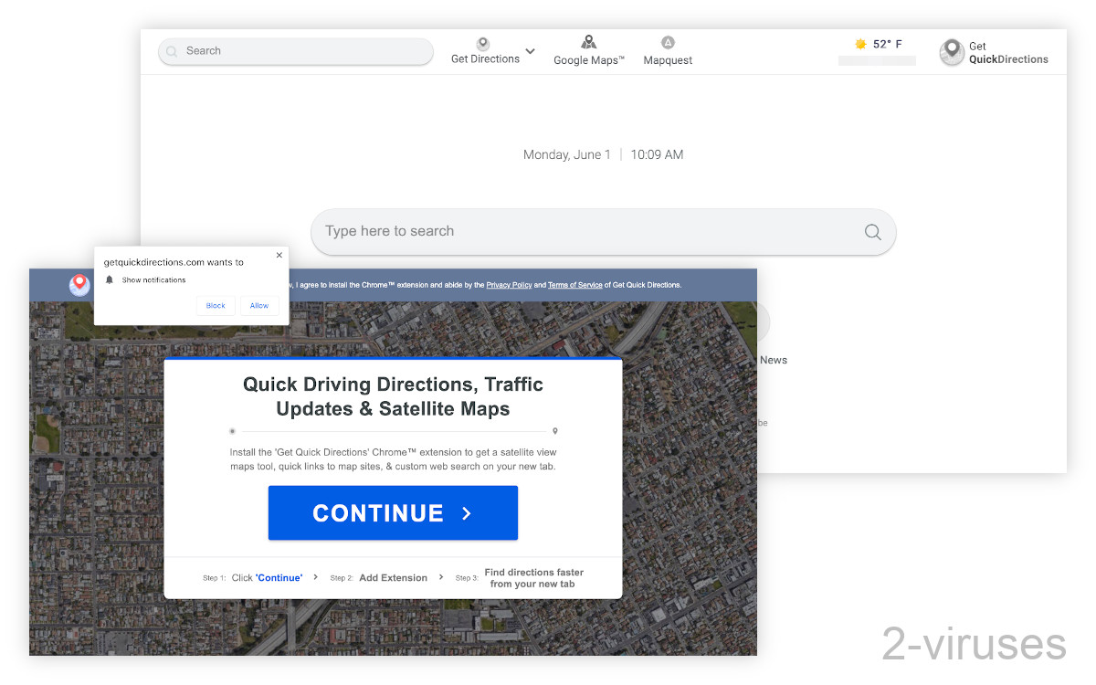 Getquickdirections.com asks to send notifications.