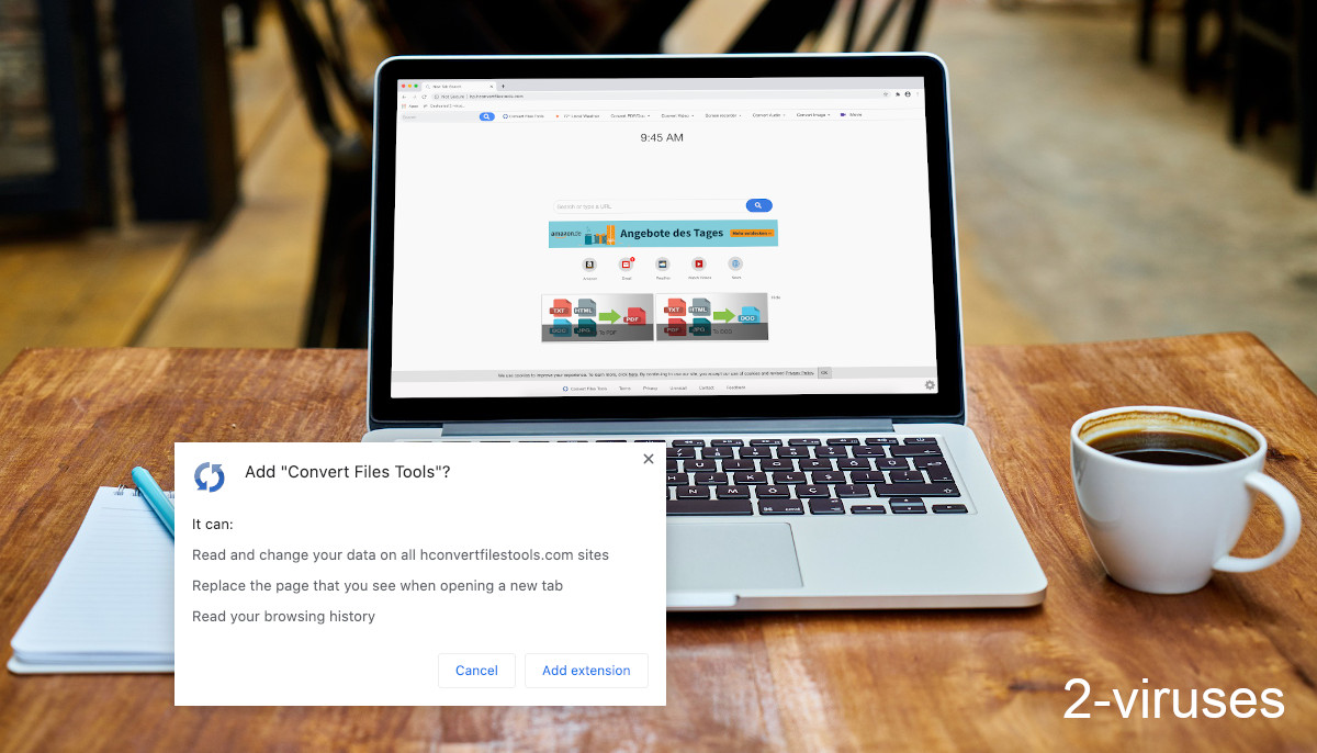 Hconvertfilestools.com replaces the new tab.