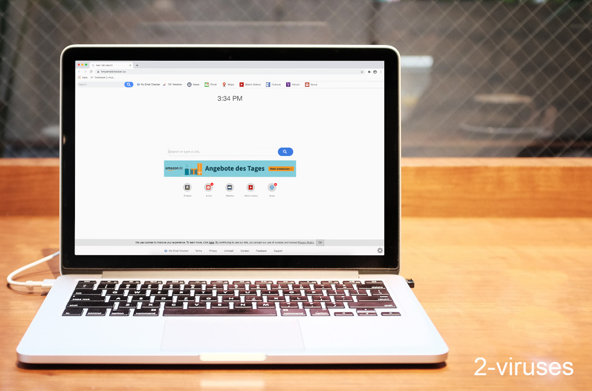 Hmyemailchecker.co homepage displaying an Amazon ad under the search box.