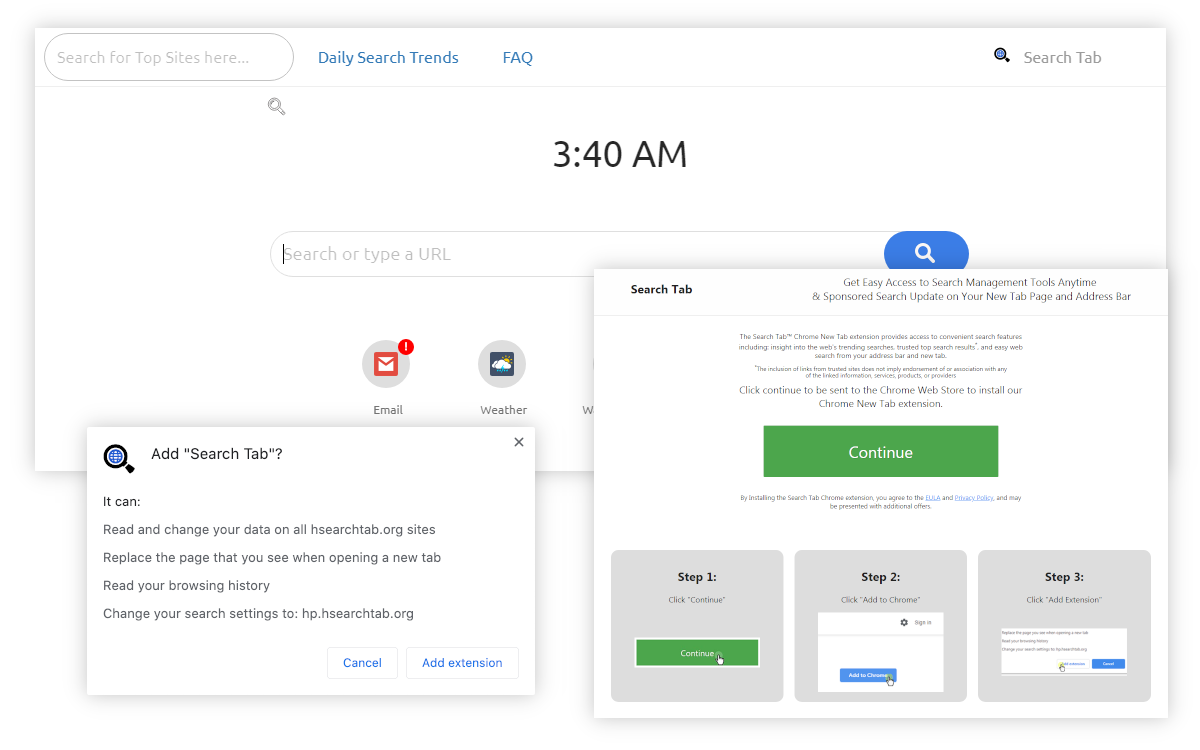 Search Tab both changes the search engine and the new tab page.