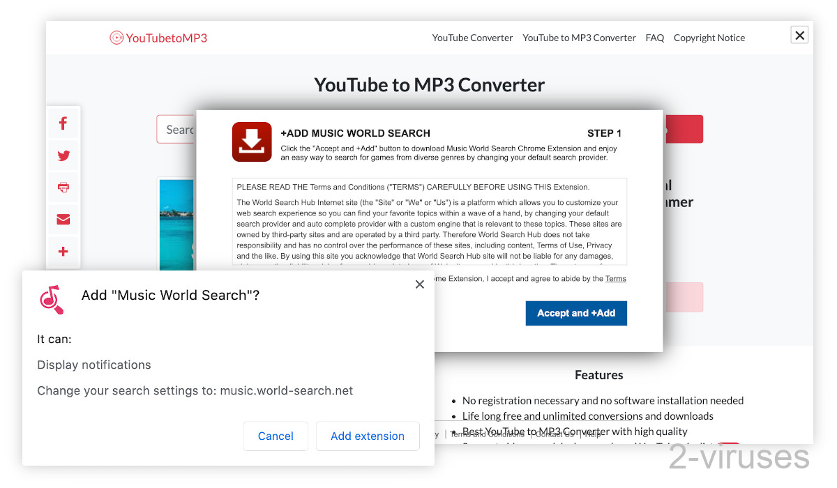 "Music World Search" advertises on youtube converters.