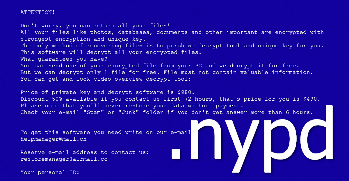 Nypd's ransom note asks for hundreds of dollars to decrypt files.