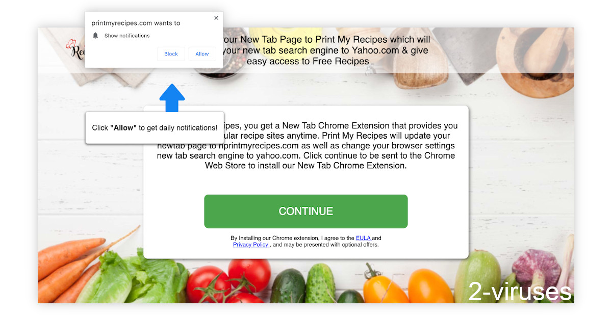 Printmyrecipes.com asks yout o allow its notifications.