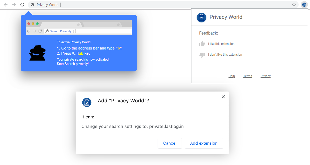 Privacy World asks to change your default search engine.