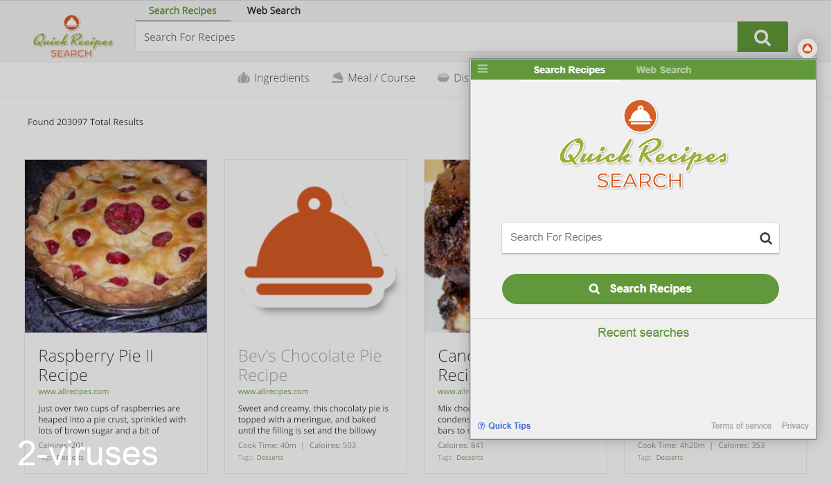 Quick Recipes Search is a browser extension that serves as a recipe aggregator.