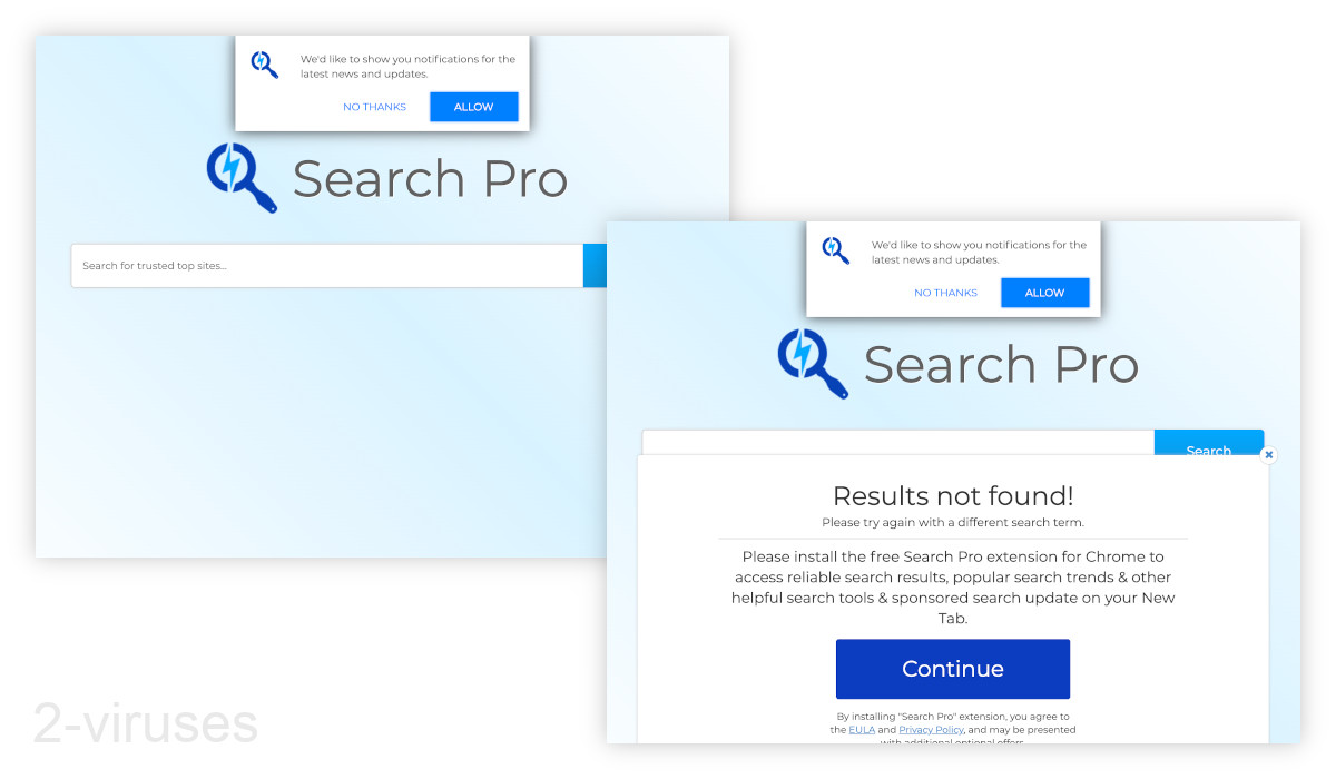 Searchpro.app offers to install Search Pro to see search results.