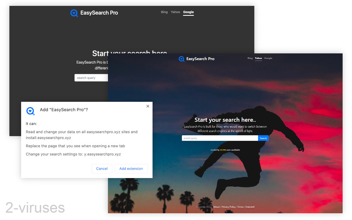 EasySearchPro changes the default search engine and the new tab page.