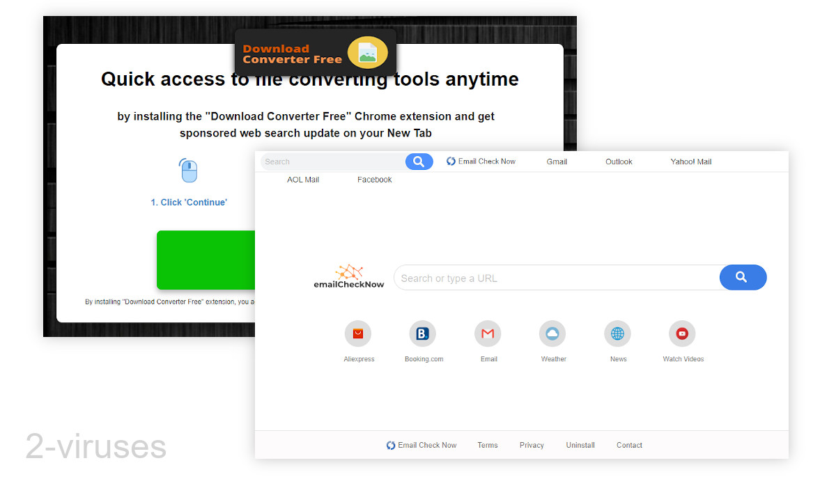 EmailCheckNow's new tab has links to email sites at the top.