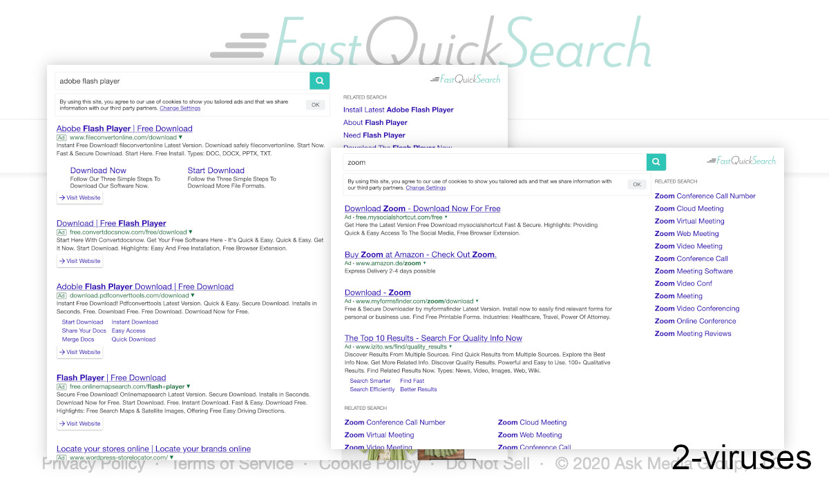 Fastquicksearch.com shows a lot of unrelated deceptively named ads.