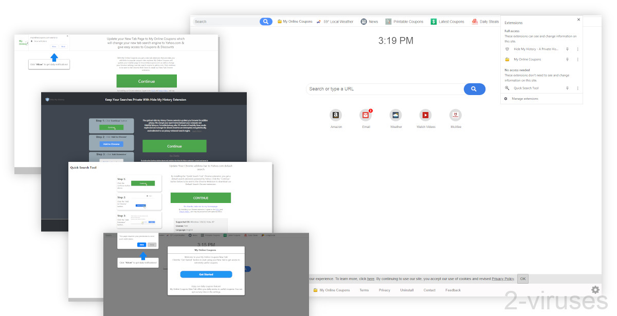 Hmyonlinecoupons.com gets installed with two other hijackers.