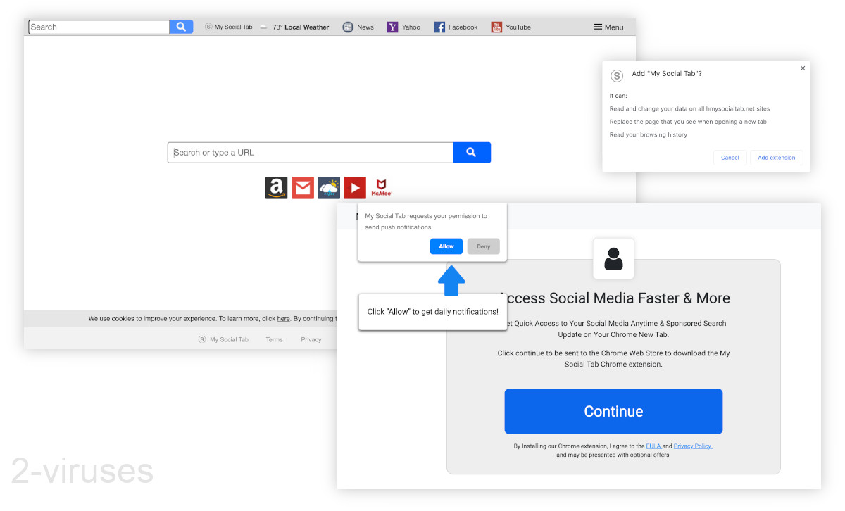 Hmysocialtab.net replaces the new tab page.
