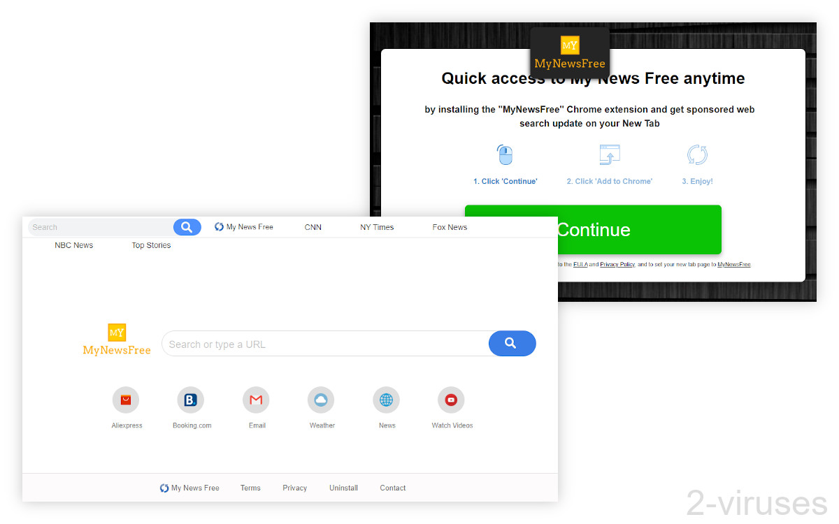 MyNewsFree's new tab looks like all the other hijackers.