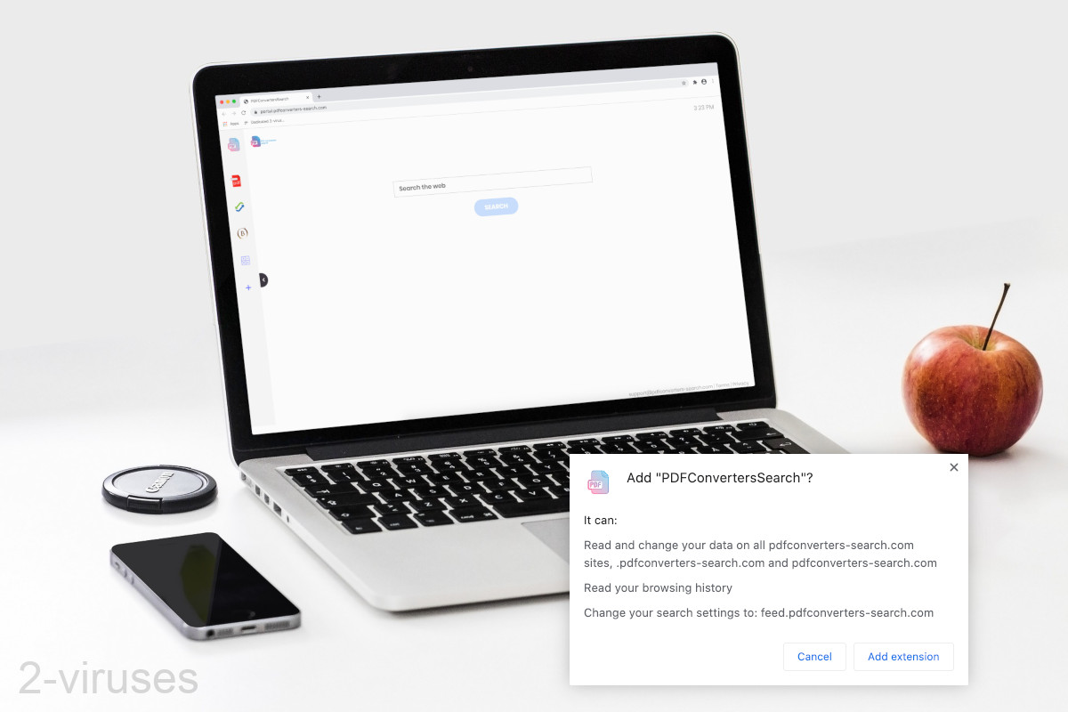 PDFConvertersSearch gets permissions to control your searches and read your browsing history.