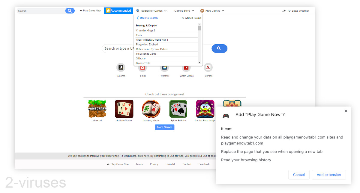 Playgamenowtab1.com offers games in the new tab page - and a new search field.