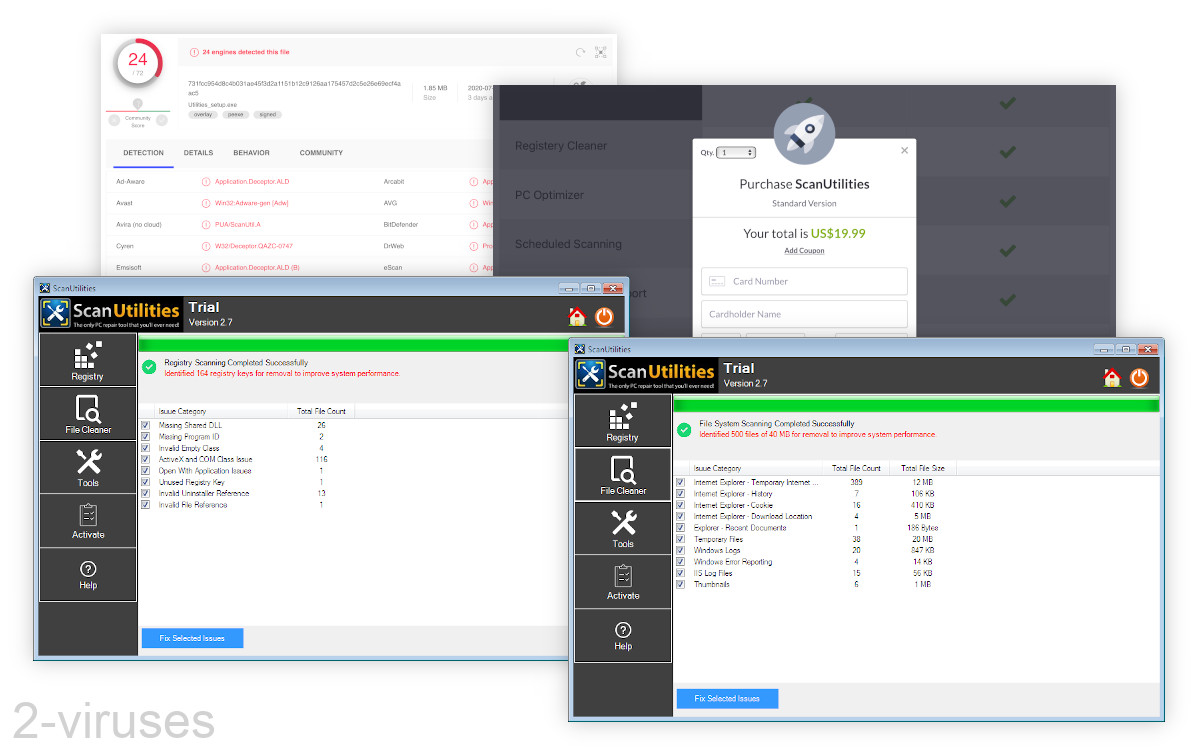 The installer of ScanUtilities is detected by 24 scanners on virustotal.