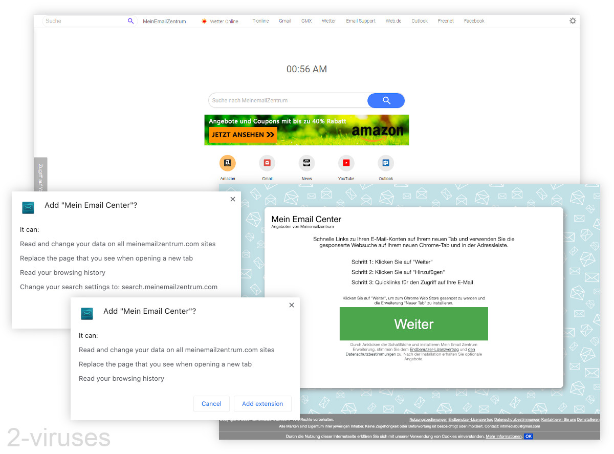 Search.meinemailzentrum.com shows ads on the new tab page.