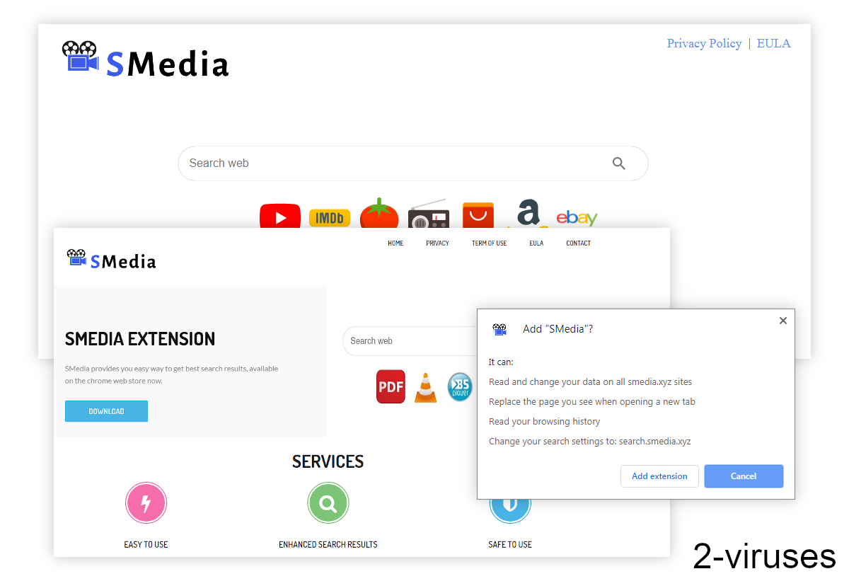 Smedia.xyz replace sthe new tab page and the default search engine.