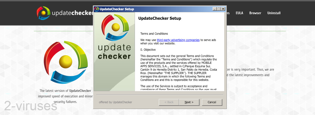 UpdateChecker showing a fake setup process.