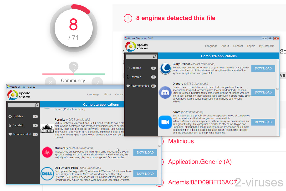 UpdateChecker is detected by eight anti-malware apps on virustotal.