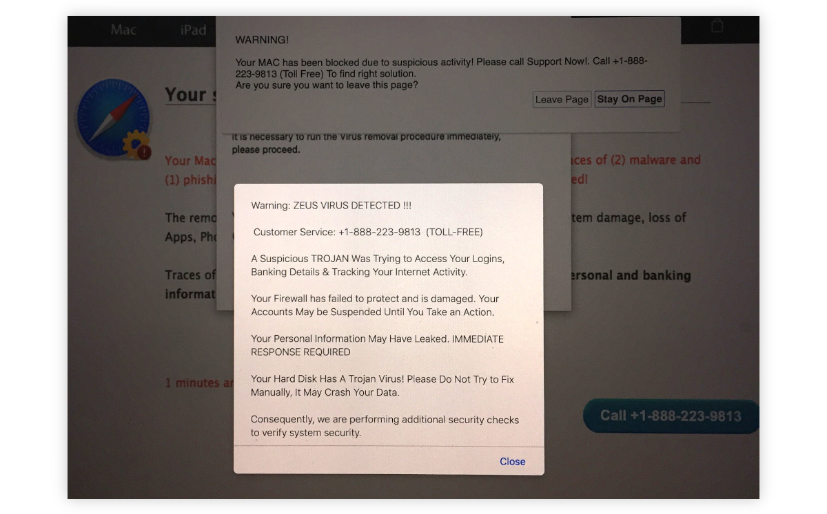 "Zeus virus detected", says a pop-up.