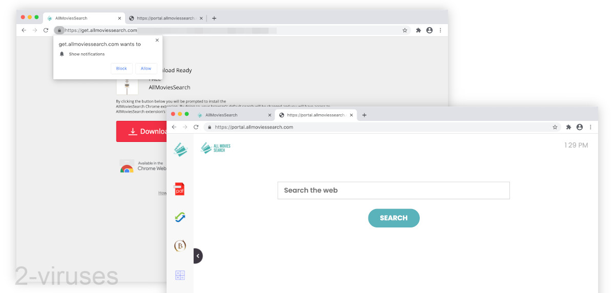 Allmoviessearch.com may be offered to you by a fake download link.