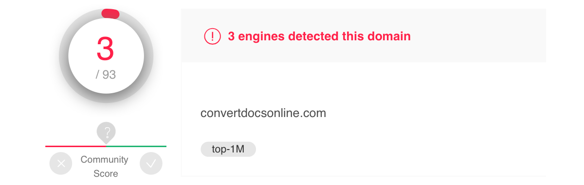 ConvertDocsOnline.com flagged by 3/93 scanners on VirusTotal.com.