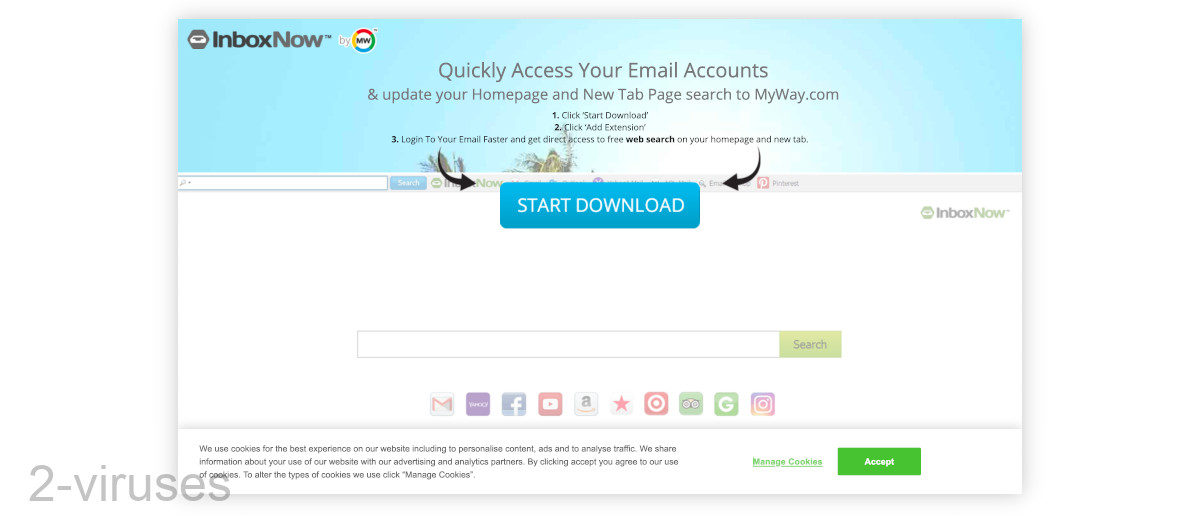 InboxNow is promoted as helping you access your email accounts quickly.