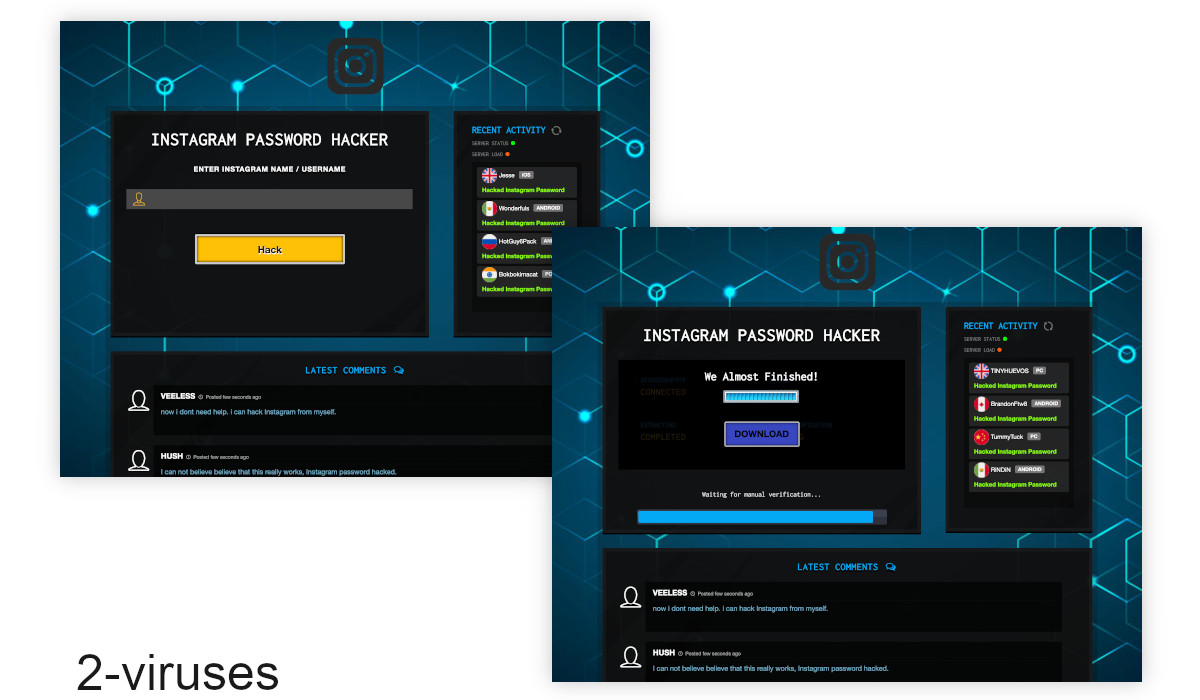 Instagramhackonline.com says: "Instagram Password Hacker".