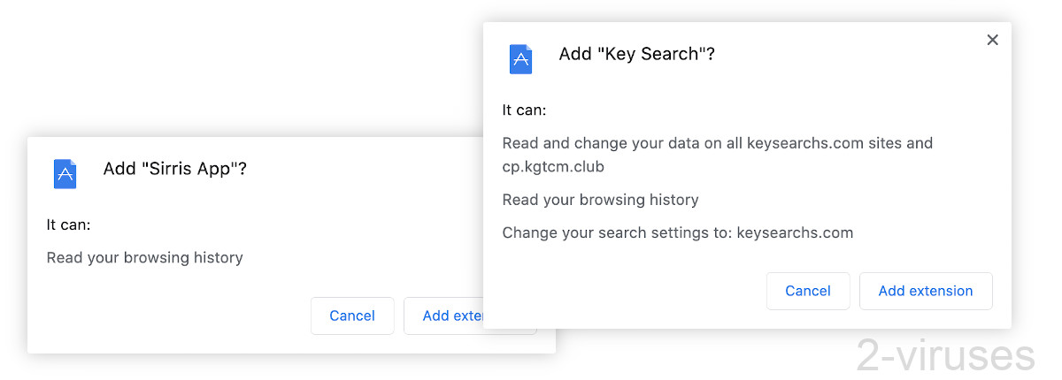 The extensions behind Keysearchs.com have varying permissions.