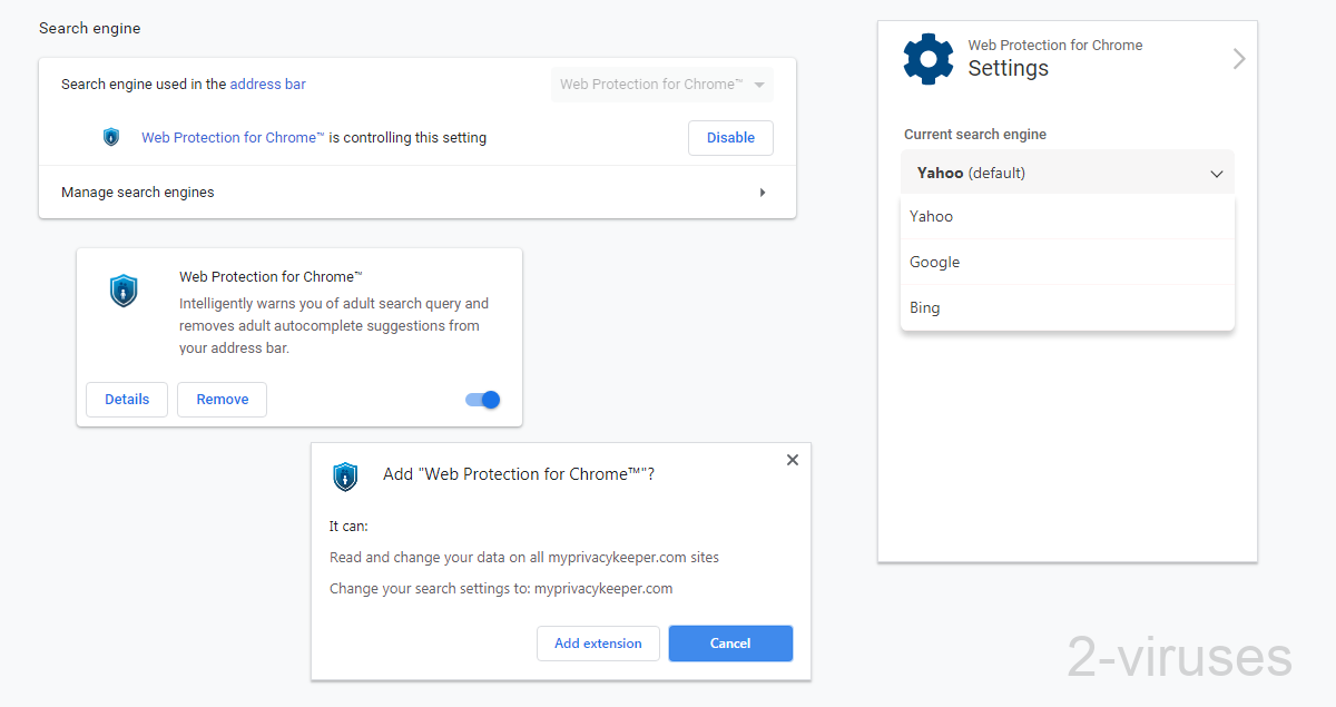 Myprivacykeeper.com replaces the default search engine.