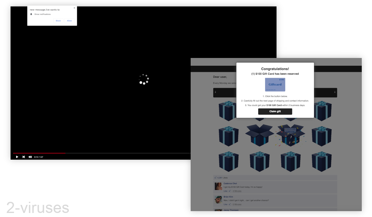 New-message.live has a notification spammer side and a fake giveaway side.