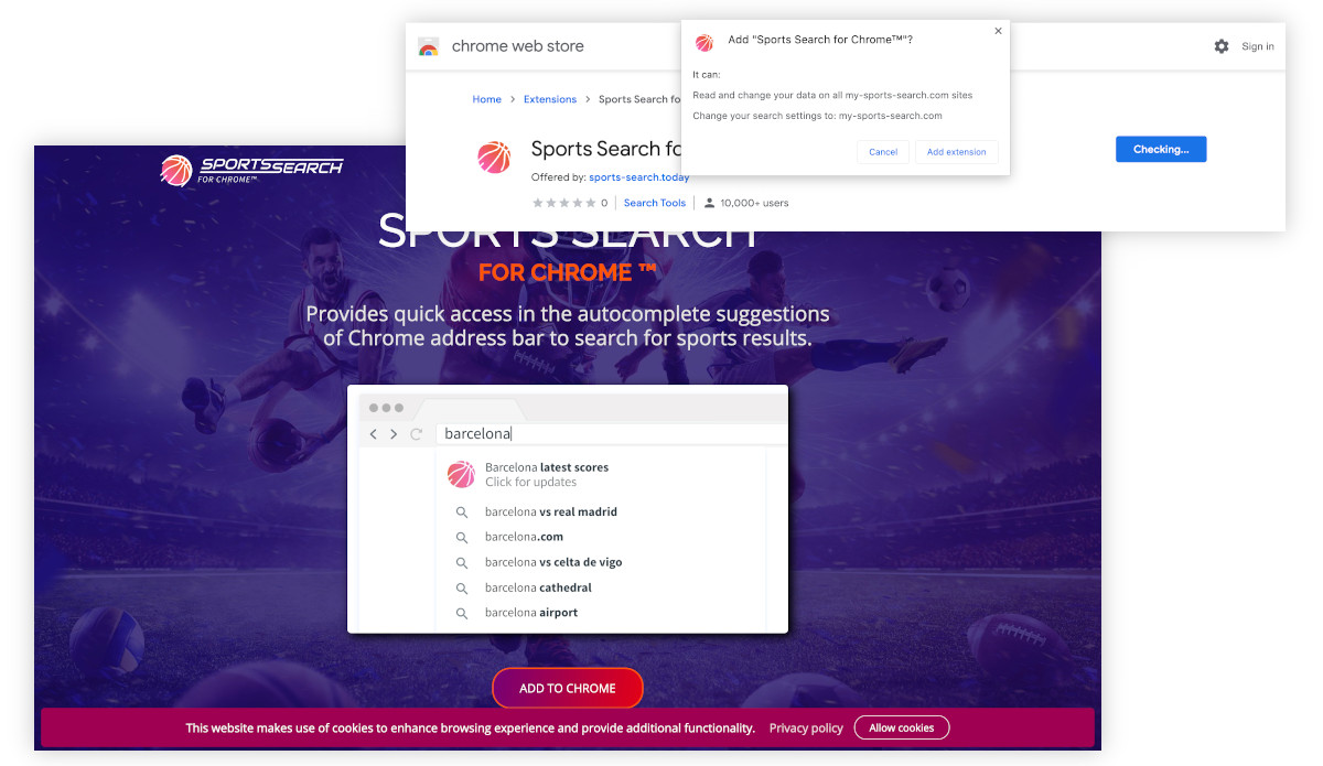 Sports Search for Chrome™ asks to change your search settings.