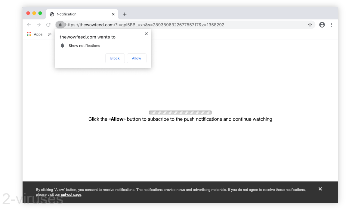 Thewowfeed.com asking a visitor to allow its notifications.