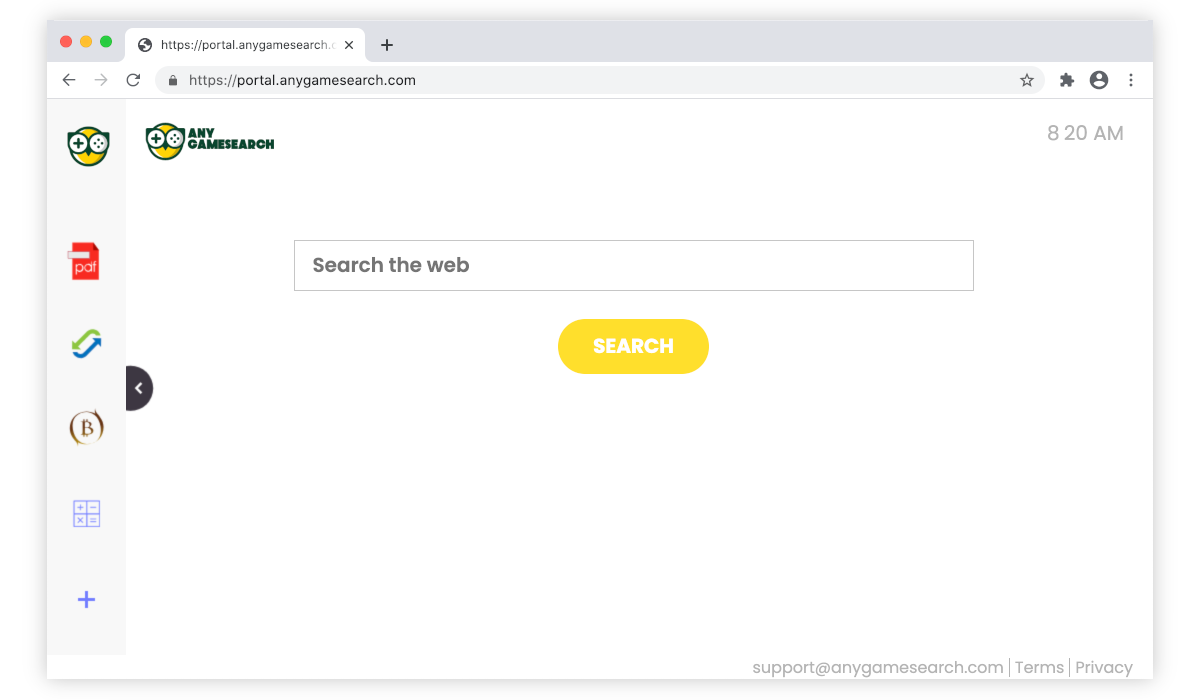 Anygamesearch.com's home page isn't seen by AnyGameSearch users.