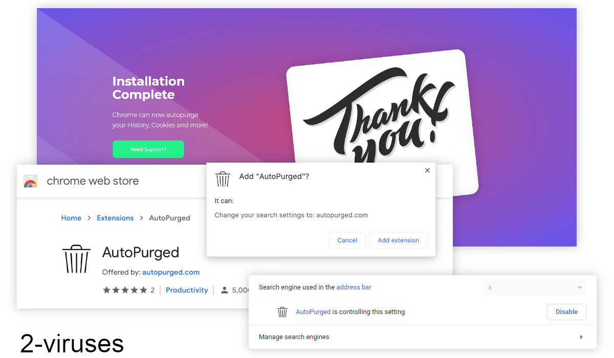 AutoPurged asks to change your search engine to Autopurged.com.
