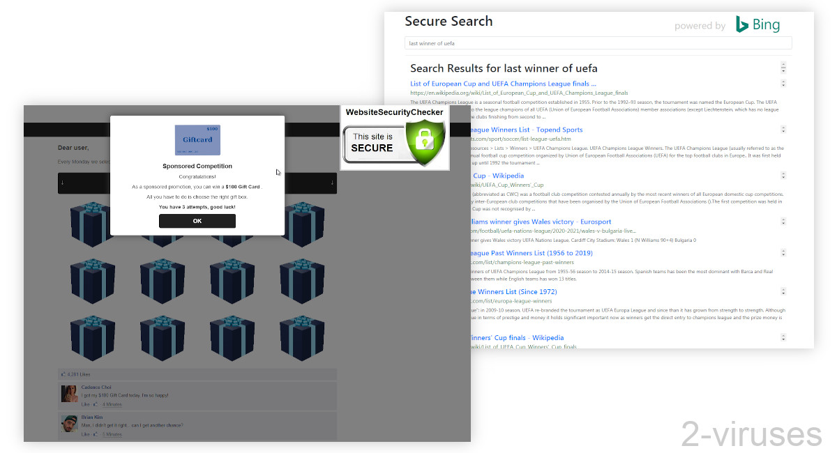 Browsersecuritycenter.com doesn't warn about a fake giveaway site.