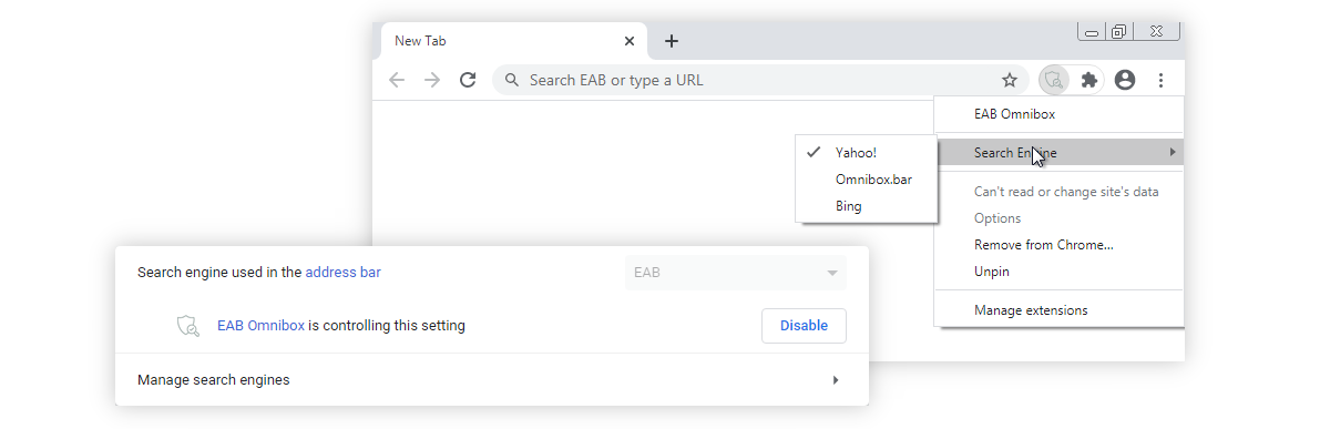 EAB Omnibox sets a new search engine in your browser settings.