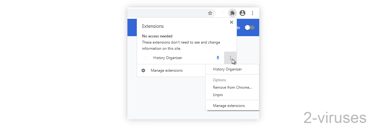 History Organizer can be removed from the extension menu.