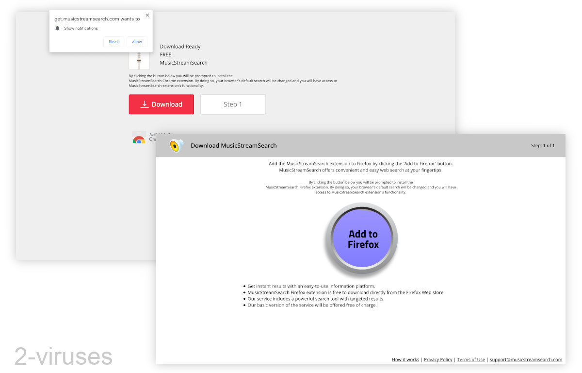 Musicstreamsearch.com says "Download Ready" and "Add to Firefox".